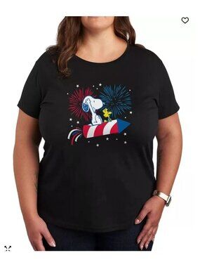 Snoopy Fireworks Tshirt Womens 2XL Black Instant Message Holiday Summer